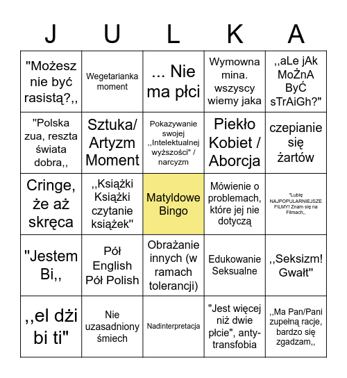 Matyldowe Bingo Card