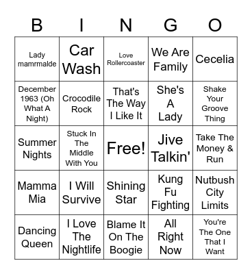 70's Hits Bingo Card