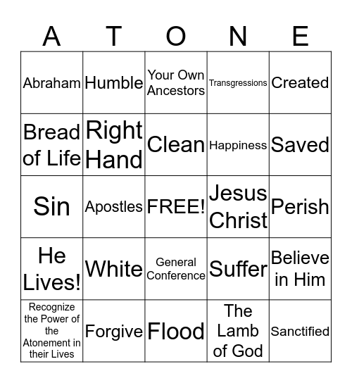 Atonement Bingo Card