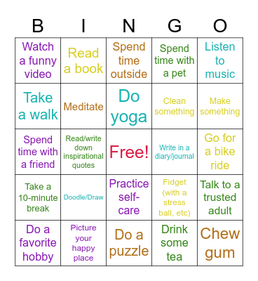 Coping Skills Bingo Card