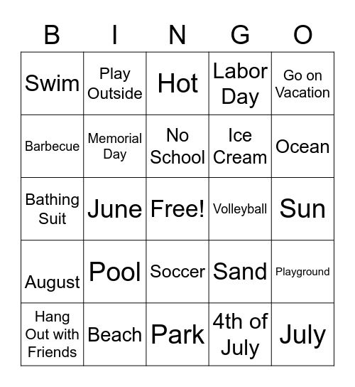 Summer Bingo Card