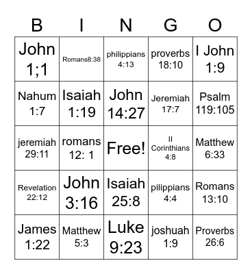 Bible verse Bingo Card