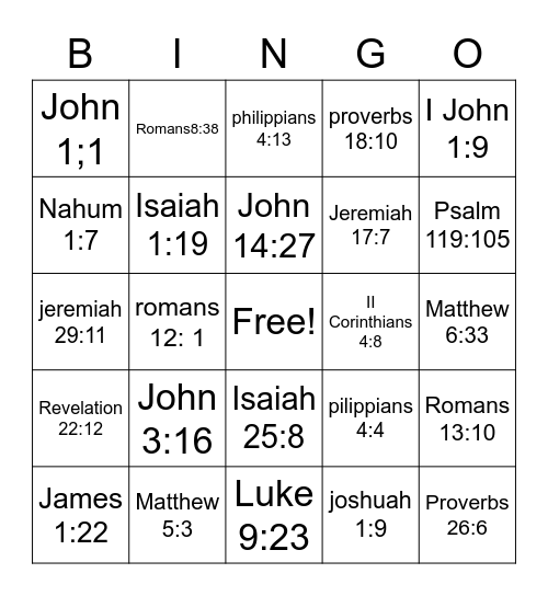 Bible verse Bingo Card