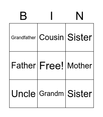 My Family Bingo Card