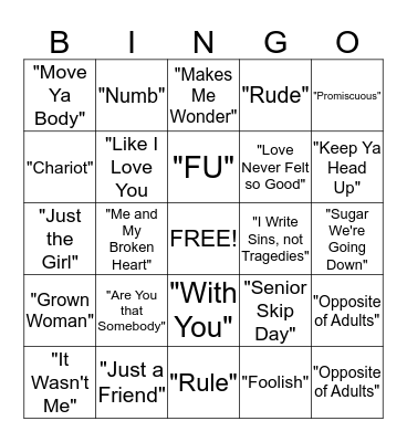 Music Bingo  Bingo Card