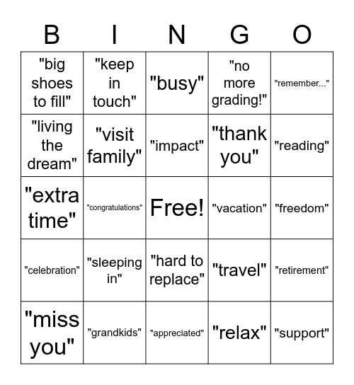 Frances' Retirement Party Bingo! Bingo Card