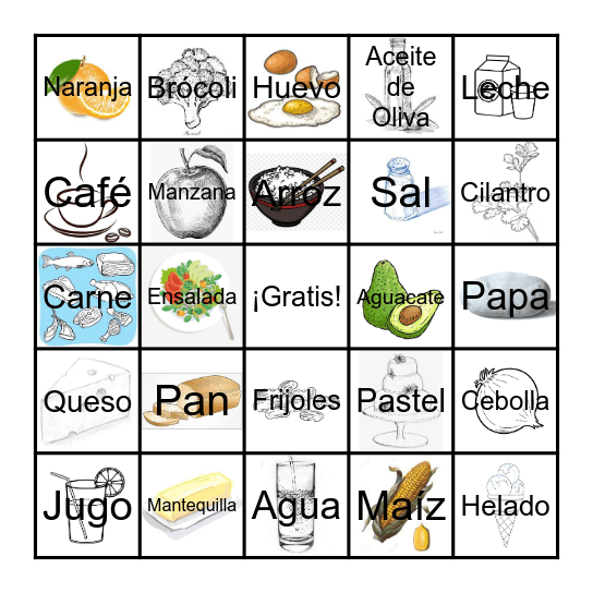 Comida Bingo Card