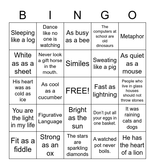 Figurative Language  Bingo Card