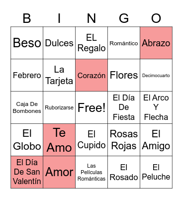Spanish Valentine's Day Bingo Card