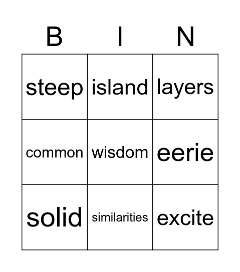 Unit 4 vocab Bingo Card