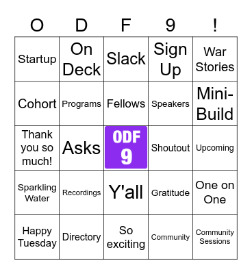 ODF9 All Hands Bingo Card