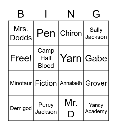 Percy Jackson Bingo Card