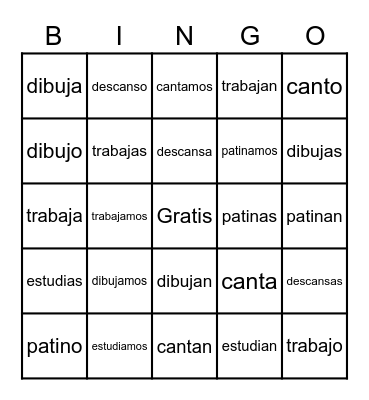 -AR verbs Bingo Card