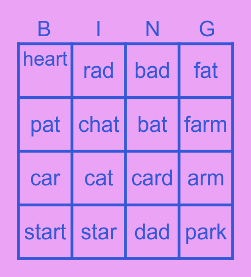 “A” Bingo Card
