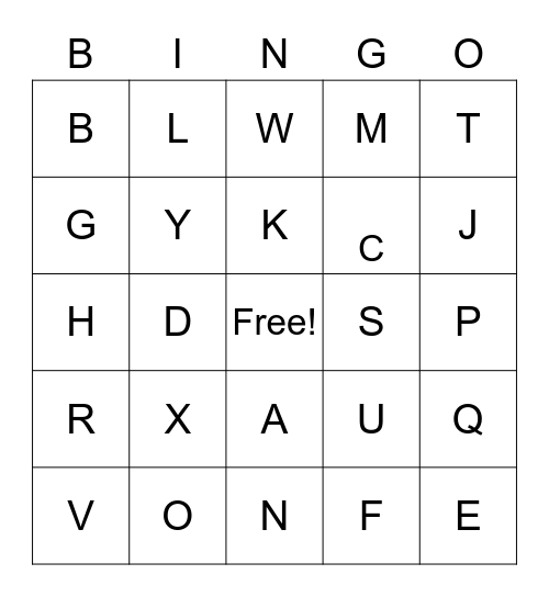 Alphabet Bingo Card