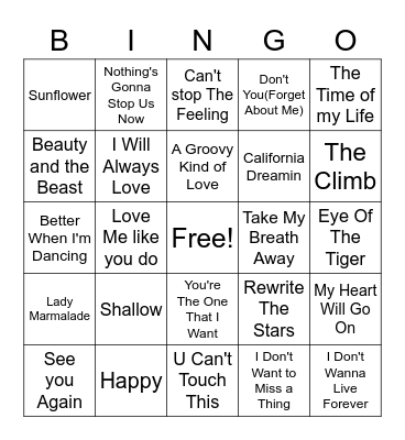 Movie Songs Music Bingo Card