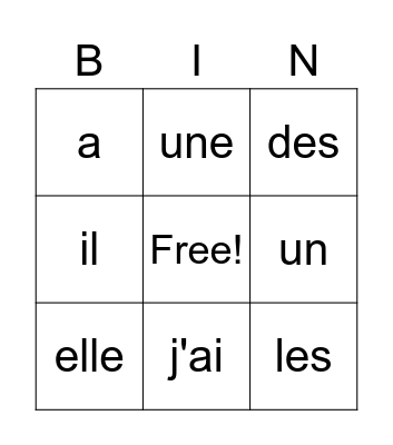 French Sight Words Bingo Card