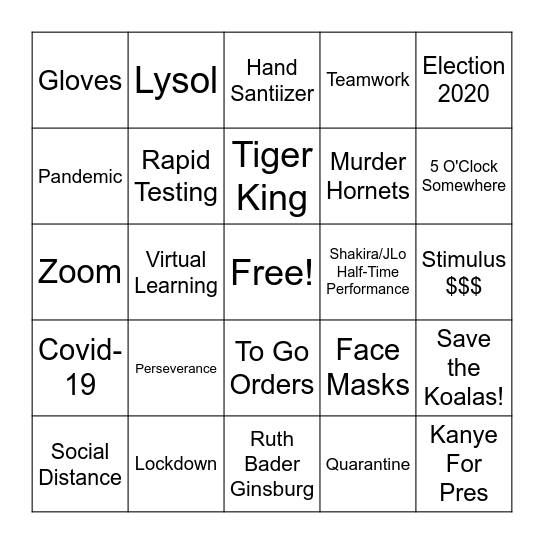 2020 Bingo Card