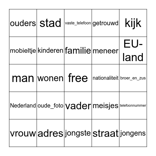 Bingo 1-2 Bingo Card