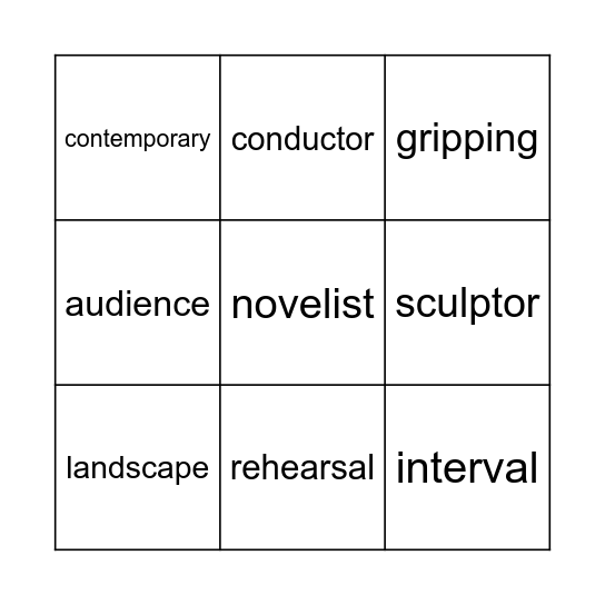 Entertainment and the arts Bingo Card
