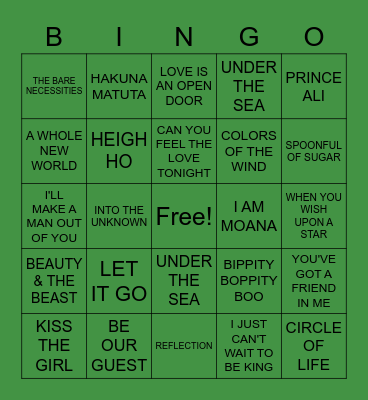 Disney Bingo Card