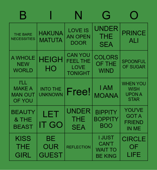 Disney Bingo Card