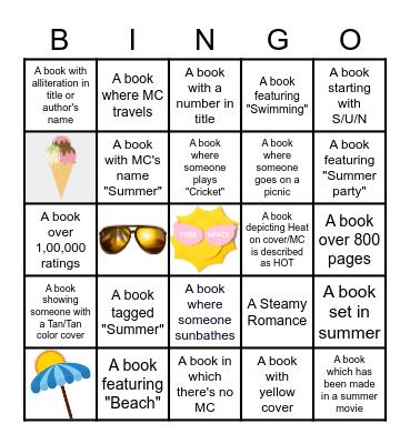 Summer Bingo Challenge: CARD 1 Bingo Card