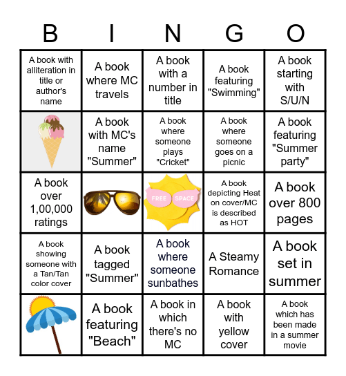 Summer Bingo Challenge: CARD 1 Bingo Card