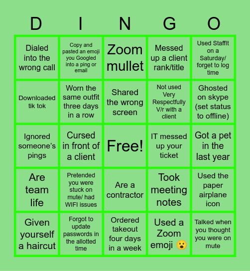 Deloitte Bingo (DINGO) - Quarantine/PM/OCMO Edition Bingo Card