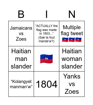 HAITIAN FLAG DAY BINGO Card