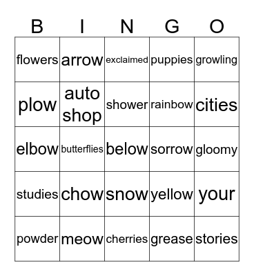 2nd grade Bingo Card