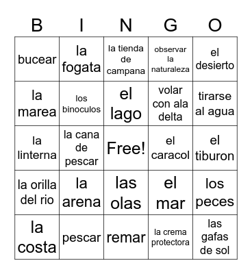 Expresate 2 chapter 9 # 2 Bingo Card