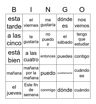 Invitaciones en español Bingo Card