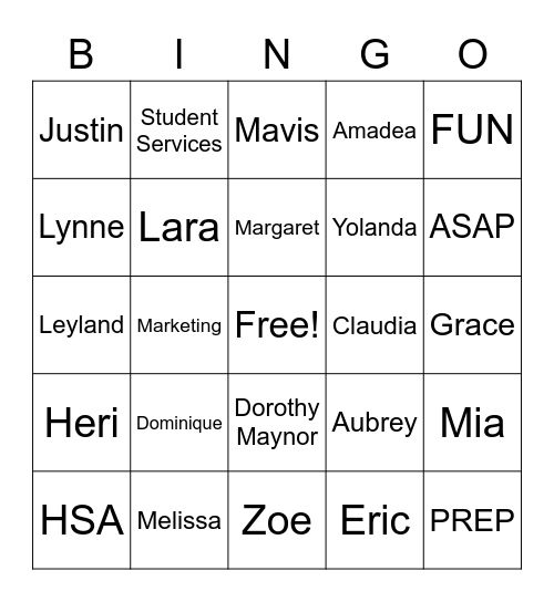 Test 2 Bingo Card