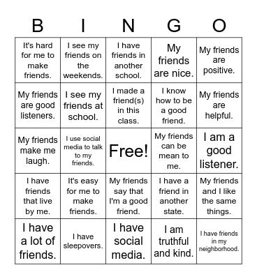 FRIENDSHIP Bingo Card