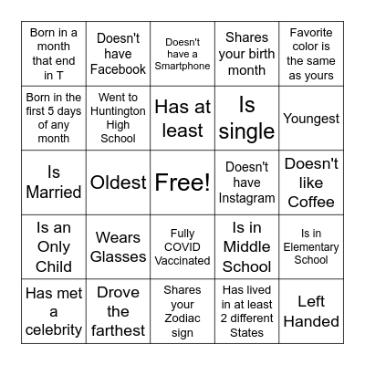 Luau Bingo Card