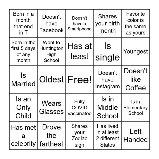 Luau Bingo Card