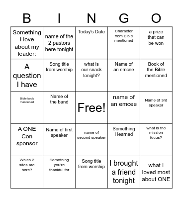 ONE CONFERENCE BINGO Card