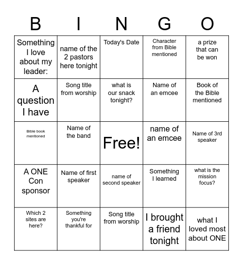 ONE CONFERENCE BINGO Card