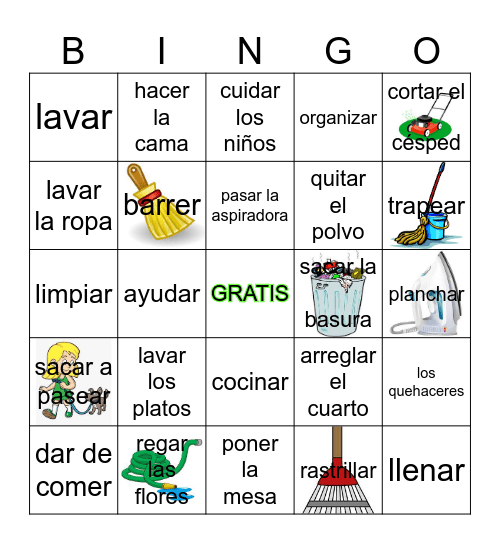 Los Quehaceres Bingo Card