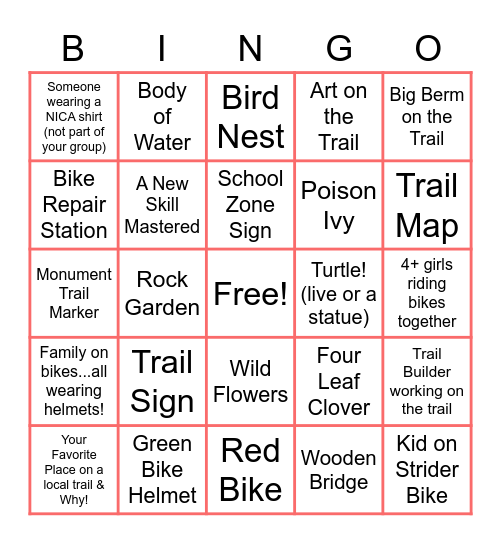 Arkansas GRIT Biking Scavenger Hunt Bingo Card