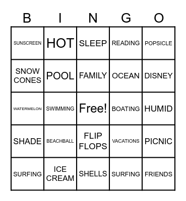 SUMMER FUN Bingo Card