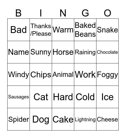 BSL Bingo 1 Bingo Card