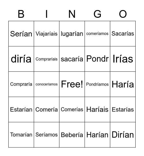 Condicional Bingo Card