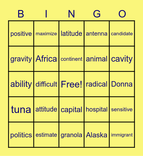 Untitled Bingo Card