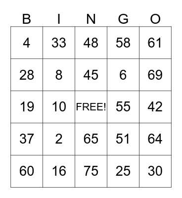 Claremont Candy Night Bingo Card