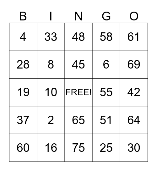 Claremont Candy Night Bingo Card