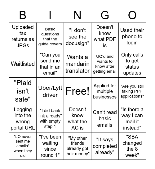 Dumb applicants Bingo Card