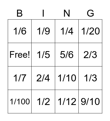 Simple Fraction Bingo Card