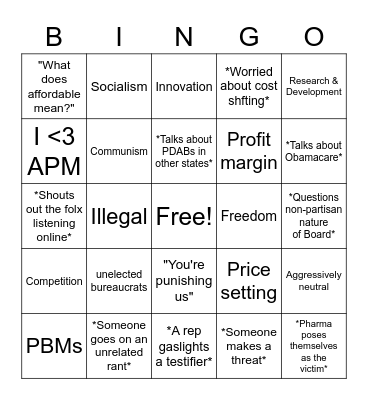 PDAB Committee Hearing Bingo Card